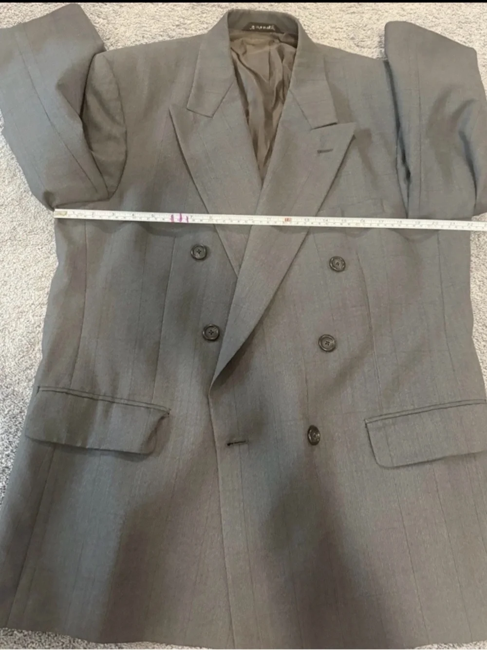 Burberrys' Mens Suit Blazer Sz 40R? 100% Wool Doublebreasted Textured Gray Plaid
